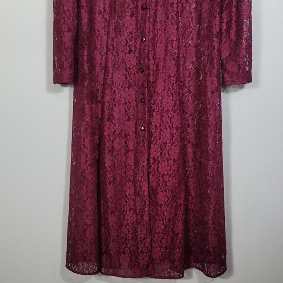 Vintage Women Sheer Lace Maxi Gown 22 Red Renaissance Corset Button Up Witch - Picture 3 of 15